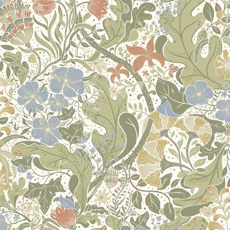 Manhattan Comfort Lisburn Elise Cream Nouveau Gardens 33 ft L X 209 in W Wallpaper BR4080-83101